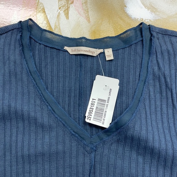 Surroundings Kanyin Gray V-Neck 3/4 Sleeve Stretch Cotton Tunic Top L - Picture 7 of 8